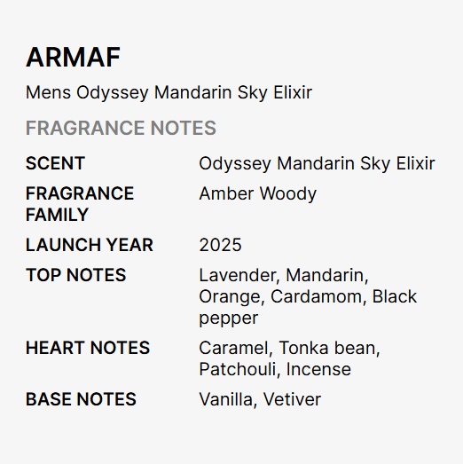 Armaf  Men's Odyssey Mandarin Sky Elixir EDP Spray 3.4 oz
